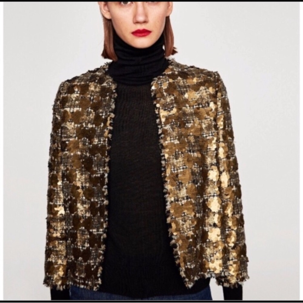 Zara Brown and Gold Tweed Blazer